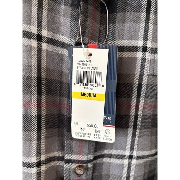 NWT Izod Mens Size Medium Gray Plaid Flannel Shirt Temp Regulating - Picture 5 of 5